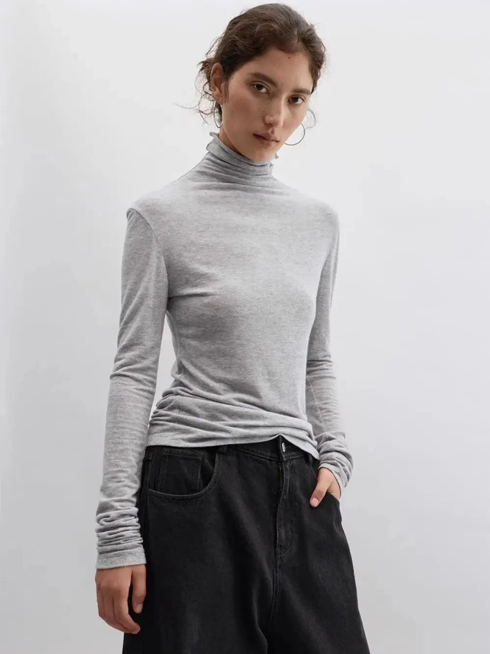 Pile-Neck T-Shirt ~ Wool-Blend Stretchy Slim-Fit Pullover, Warm and Slim-Fitting Women's Base Layer, New Autumn 2025 Collection