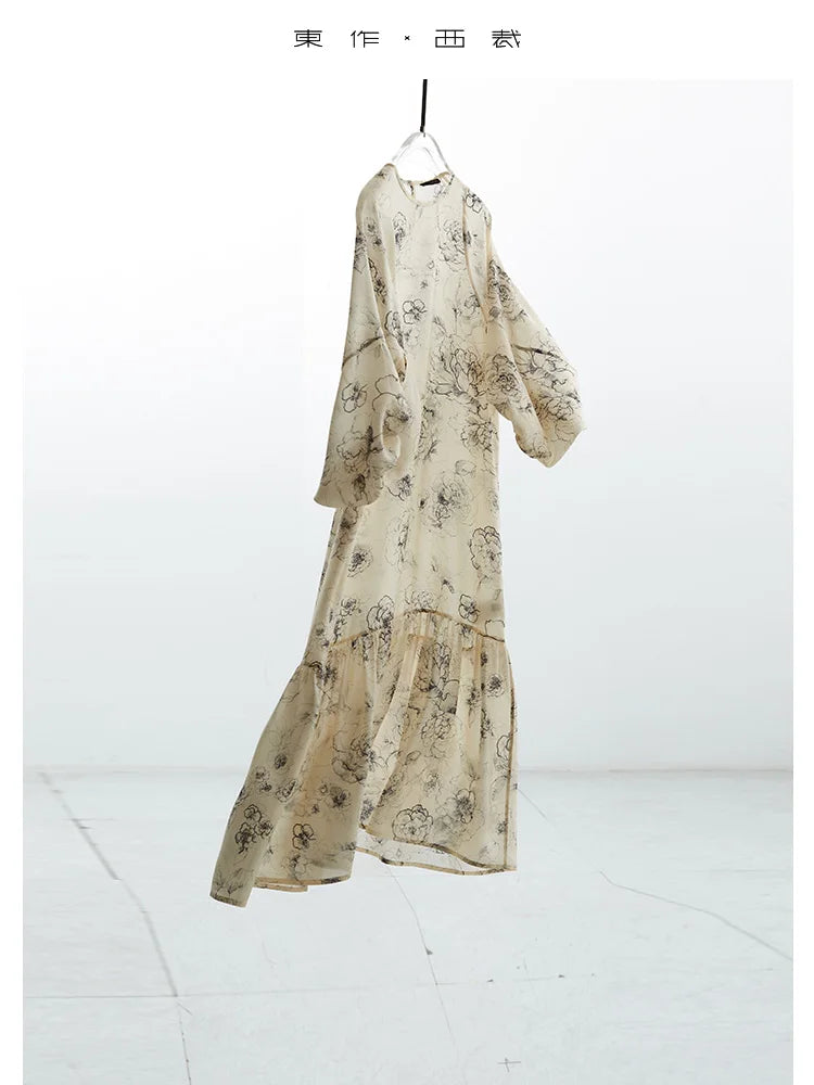 Silk Dress~Mulberry Silk Dress, Floral Fishtail Long Dress, Summer Women's Wear