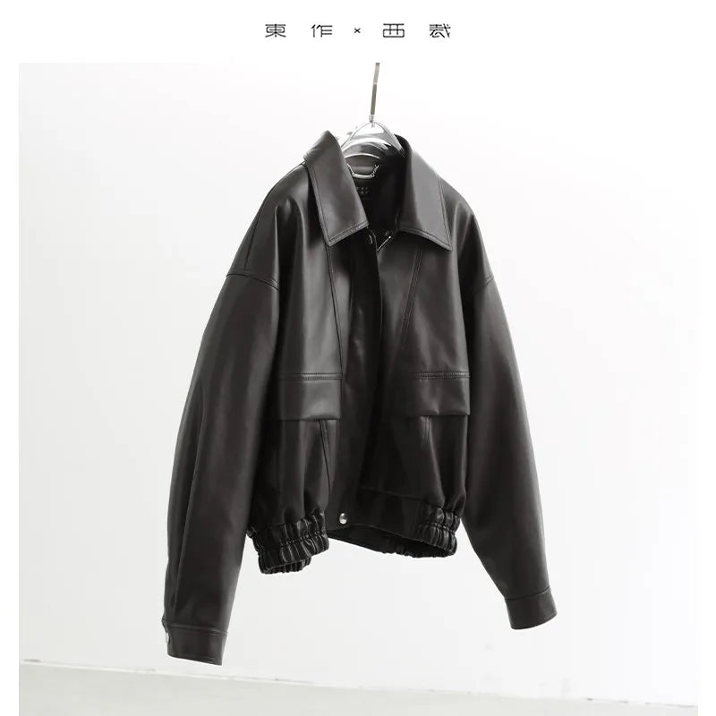 Imitation Leather Fabric That Rivals Genuine Leather~ Women's Short Jacket-Style Padded Leather Coat, Autumn and Winter Pu Leather American-Style Biker Jacket