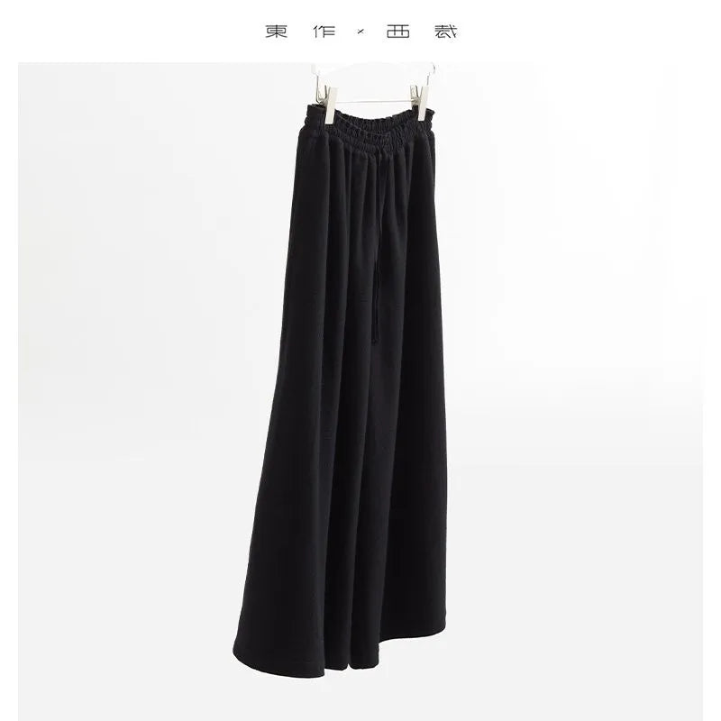Drapey Wide-Leg Pants, Women's Full Wool Bloomers, Black Trousers, New Autumn and Winter Styles