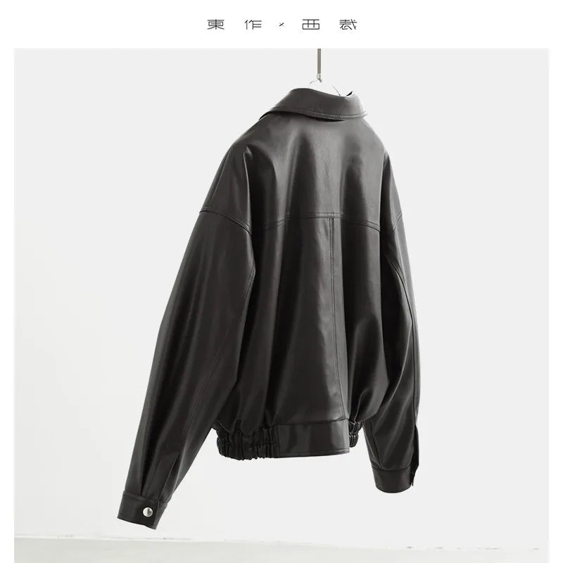 Imitation Leather Fabric That Rivals Genuine Leather~ Women's Short Jacket-Style Padded Leather Coat, Autumn and Winter Pu Leather American-Style Biker Jacket