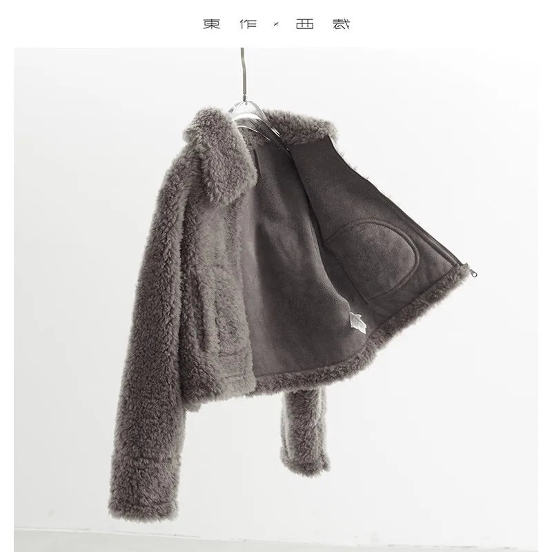 A Must-Have for Petite Women~ Fluffy Short Wool Coat, Lamb Wool Jacket, Thickened 100% Wool Composite Leather and Wool Integrated Top, Women's Winter Style