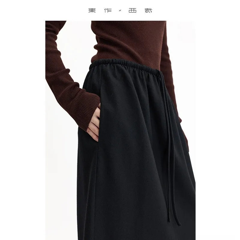 Elastic Waist 100% Wool Skirt, Women's High-Waisted Mid-Length Skirt, New Style for Autumn and Winter 2026