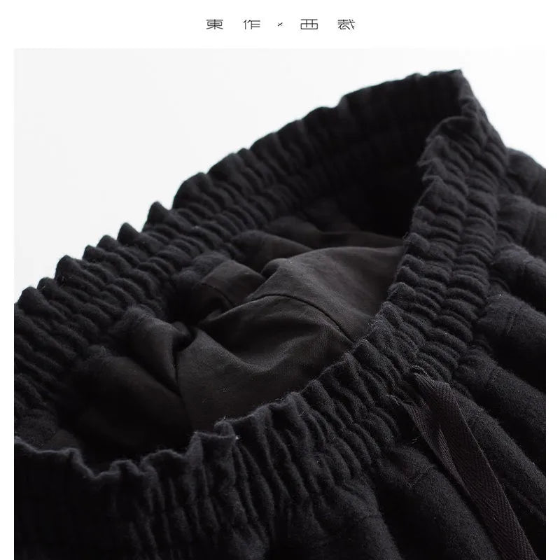 Drapey Wide-Leg Pants, Women's Full Wool Bloomers, Black Trousers, New Autumn and Winter Styles