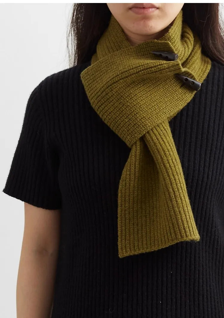 100% Pure Wool~Cowhorn Button Scarf Knitted Scarf 2025 Women's Thickened Neck Scarf