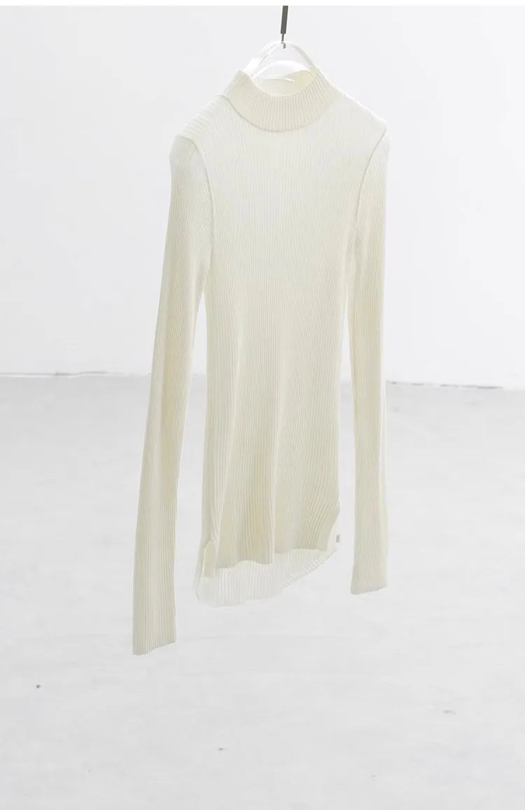 Silk Wool Base Layer ~ Women's Half-Turtleneck Black and White Sweater, Fashionable and Versatile, Inner Layer, Slimming Top, Autumn and Winter 2025 New Product