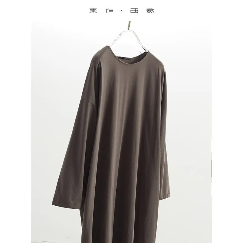 100% Pure Cotton Long-Sleeved Dress for Women 2026 Spring New Trendy Loose Long Dress