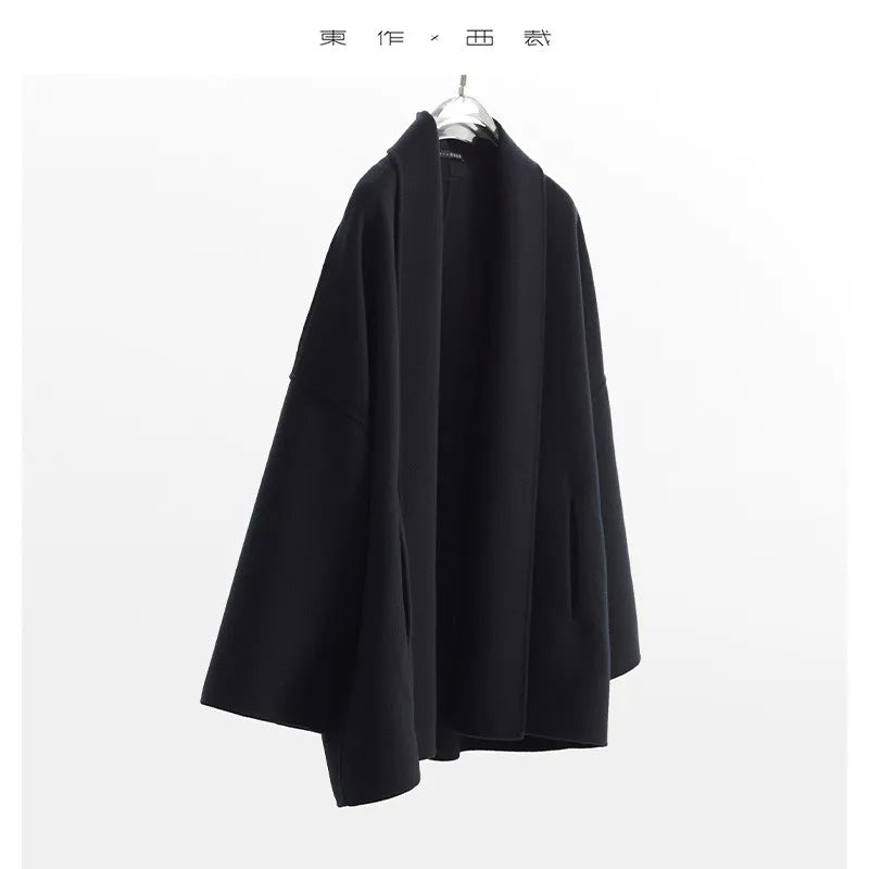 90% Wool 10% Cashmere Double-Sided Woolen Coat for Women 2025 New Style Oversized Open-Front Short Woolen Coat