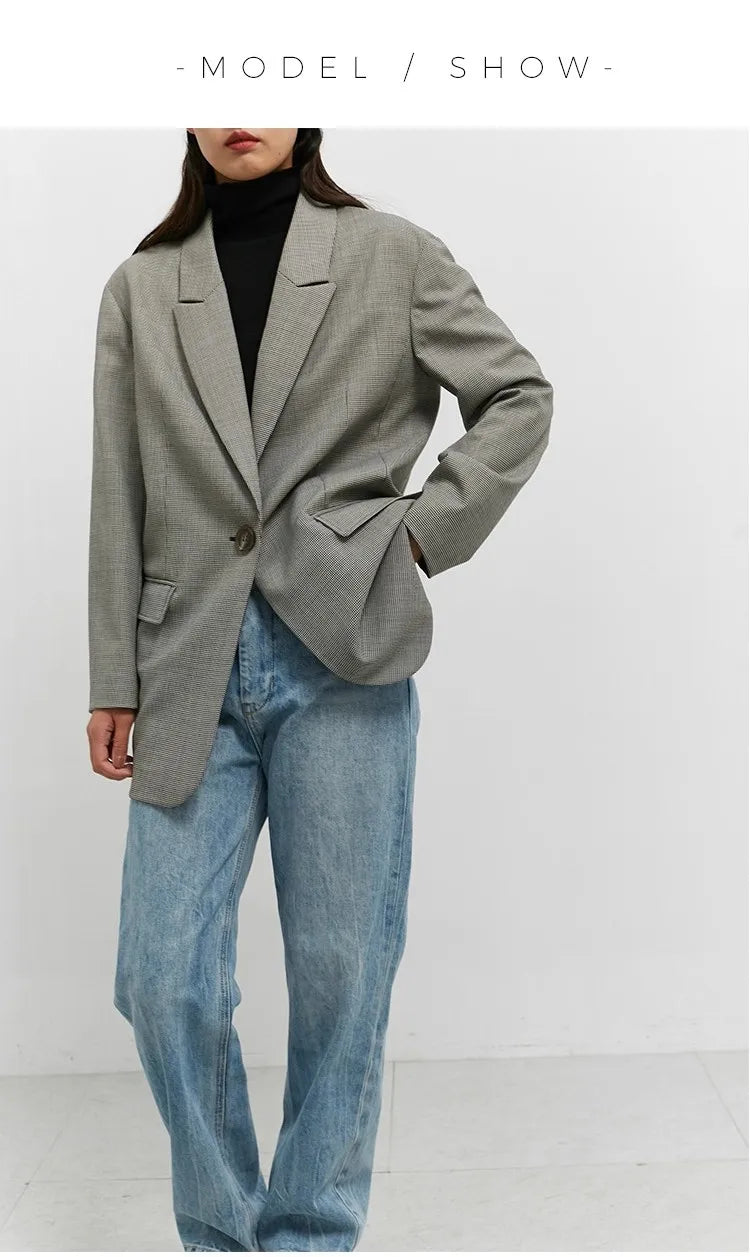 Houndstooth Pattern~Women's Oversized Casual Blazer with a Vintage Design Feel for Spring and Autumn (Without Shoulder Pads)