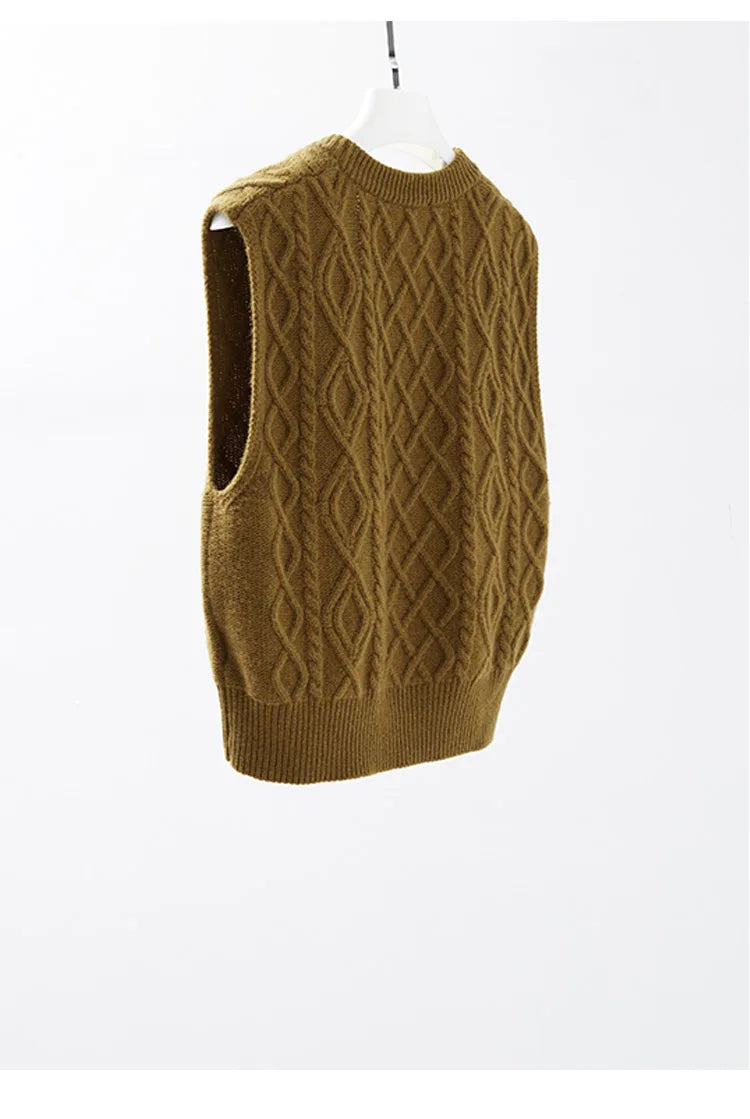 A Must-Have for Your Wardrobe~ a Popular Favorite! Layered Embossed Cable Knit Wool Vest, Fashionable 2025 Women's Autumn Knit Cardigan