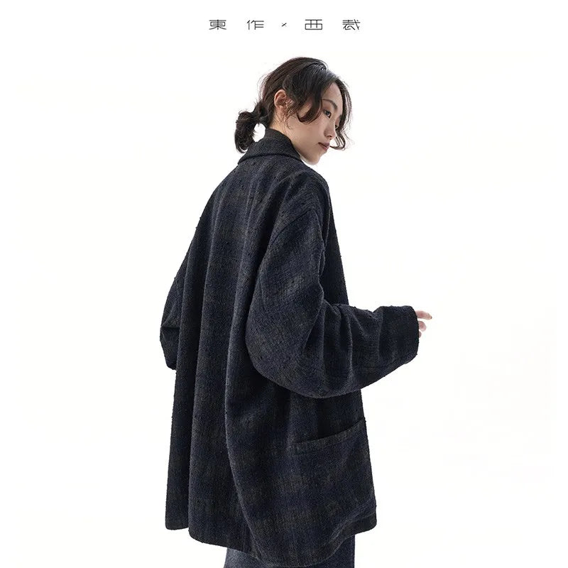 French Retro~Wool Shirt-Style Plaid Long-Sleeved Jacket 2025 Women's Autumn and Winter High-End Silhouette Top