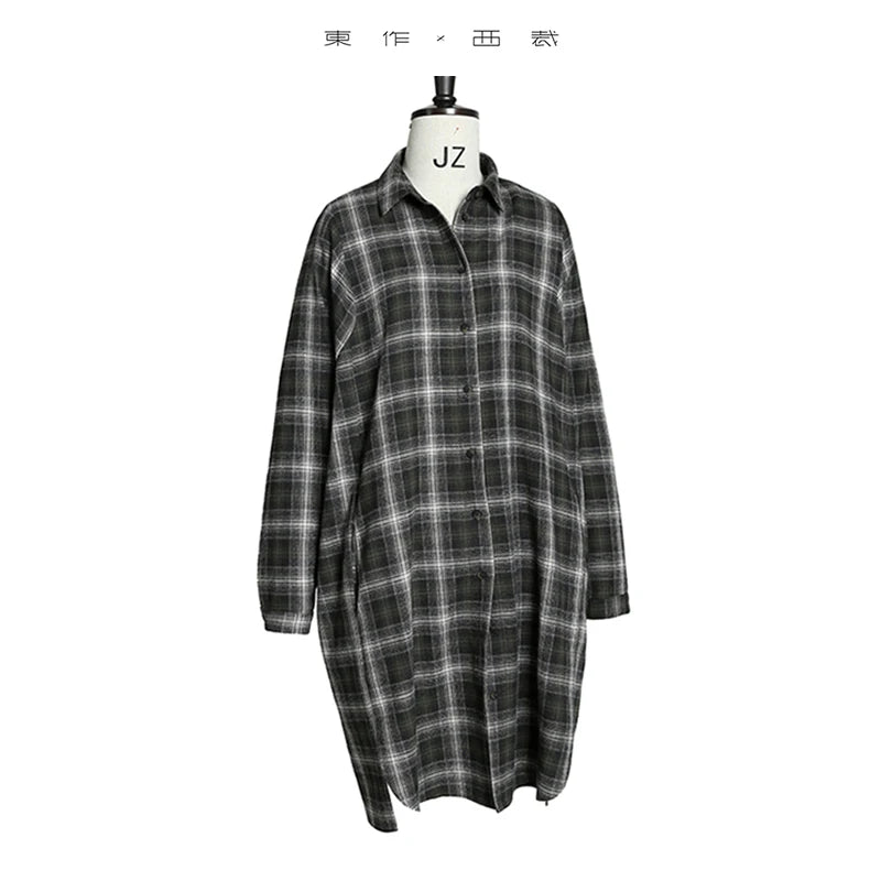 Plus-Size Plaid Shirt Casual Loose Top 2025 Autumn and Winter New Design Niche Shirt Dress