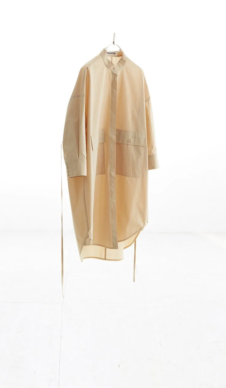 Mid-Length Stand-Collar Shirt Dress, All-Cotton Jacket, Women's Casual Wear, 2026 New Style