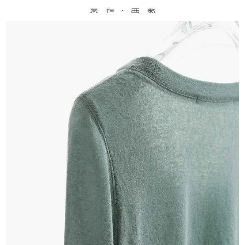 Wool Blend U-Neck Long-Sleeved T-Shirt for Women 2026 Spring New Slim-Fitting Base Shirt