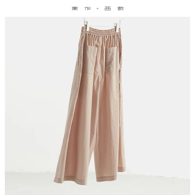 100% Cotton Women's Cropped Wide-Leg Pants with Elastic Waistband, Loose Casual Pants, Summer 2025