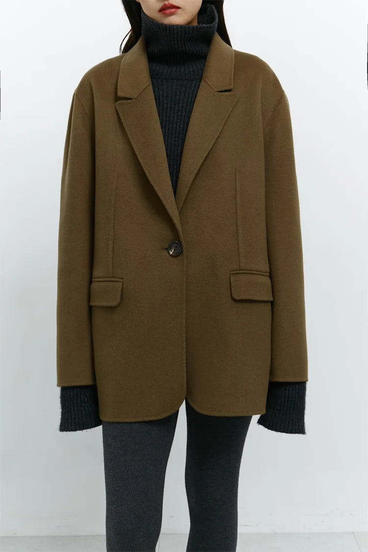 Classic Designer Style~100% Wool Coat with Suit Collar, Single Button, Double-Sided Woolen Jacket, New Women's Fashion for Autumn and Winter 2025