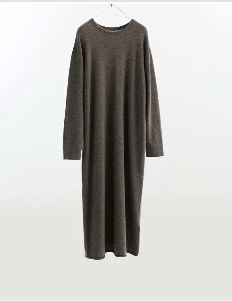Specially Designed for Winter~High-Quality 100% Cashmere Round-Neck Pullover Dress with Rolled-Edge Design, 2025 New Knitwear