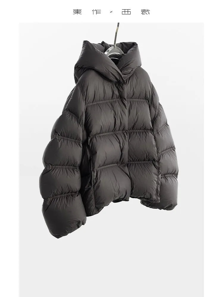 90 White Goose Down~Hooded down Jacket for Women, Short Coat, Oversized, Thickened, Warm Winter Wear