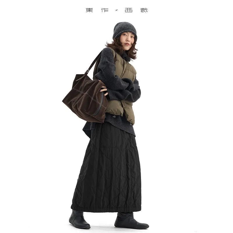 Alpaca Wool Filling~ Classic Black Skirt 2025 Autumn and Winter New Style Women's Casual Versatile Skirt