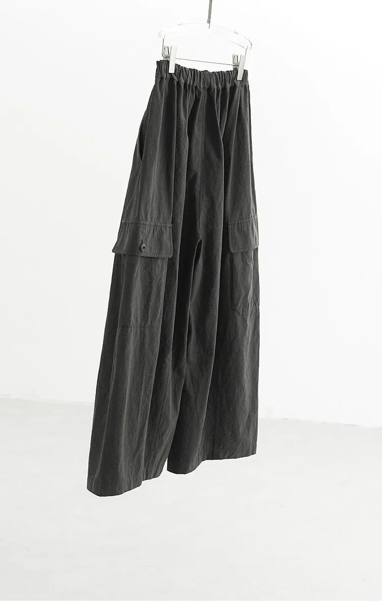 French Retro Style ~ Women's Cotton and Linen Pants, Nine-Point Wide-Leg Pants with an Artistic and Three-Dimensional Silhouette, New for Spring and Summer 2026
