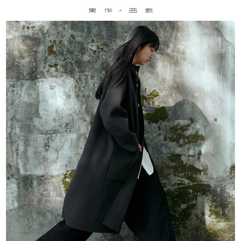 Australian Wool Double-Sided Fabric~Mid-Length Woolen Coat, Hooded Oversized Jacket for Women, New Winter Style