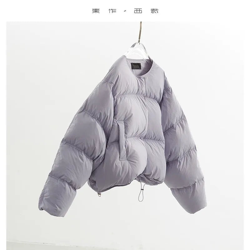 Full of Atmosphere! New Autumn and Winter Short down Jacket, Thickened Round-Neck Coat for Women, 90% White Duck down Puffer Jacket