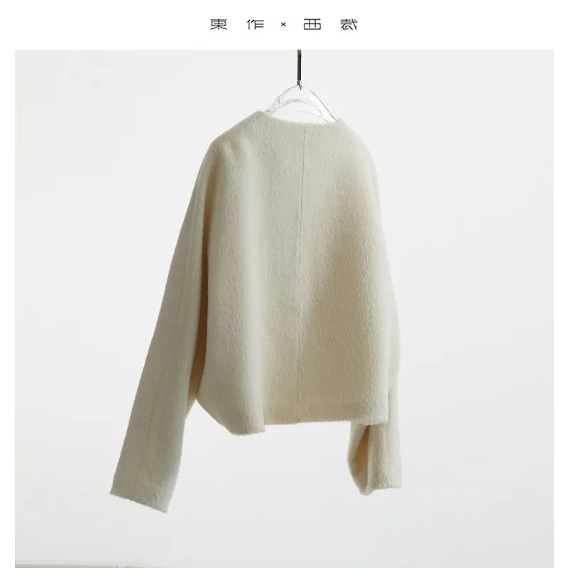 60% Alpaca, 40% Wool, Smooth Short Plush, Short Wool Coat for Petite Individuals, 2025 Autumn/Winter High-End Luxury Top