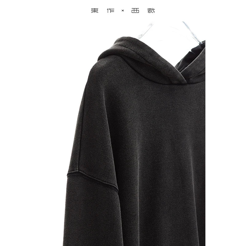 Unisex ~ High-Quality Distressed Washed Sweatshirt Black Loose Hooded Jacket Top 2025 Autumn and Winter New Style