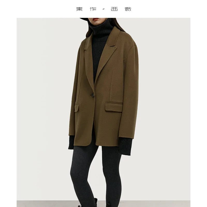 Classic Designer Style~100% Wool Coat with Suit Collar, Single Button, Double-Sided Woolen Jacket, New Women's Fashion for Autumn and Winter 2025
