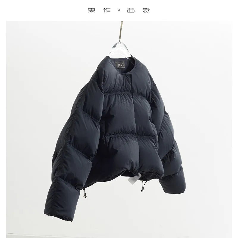 Full of Atmosphere! New Autumn and Winter Short down Jacket, Thickened Round-Neck Coat for Women, 90% White Duck down Puffer Jacket