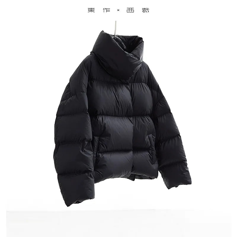 Goose down 160g~ Magnetic Buckle Winter New Style Black Short down Jacket for Women, Lightweight Thick Coat for Petite Sizes
