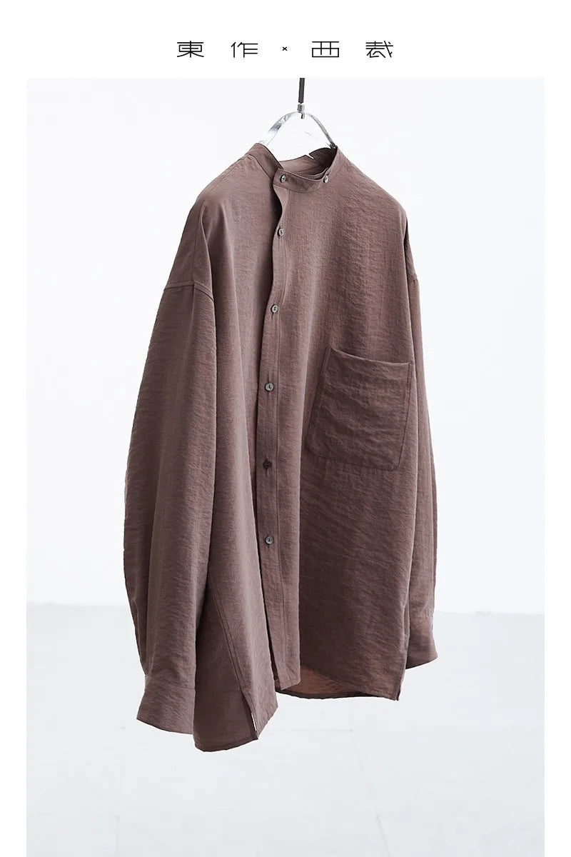 Designer Style ~ Women's 100% Mulberry Silk Long-Sleeved Shirt, Artistic Style, Niche Stand-Up Collar Top