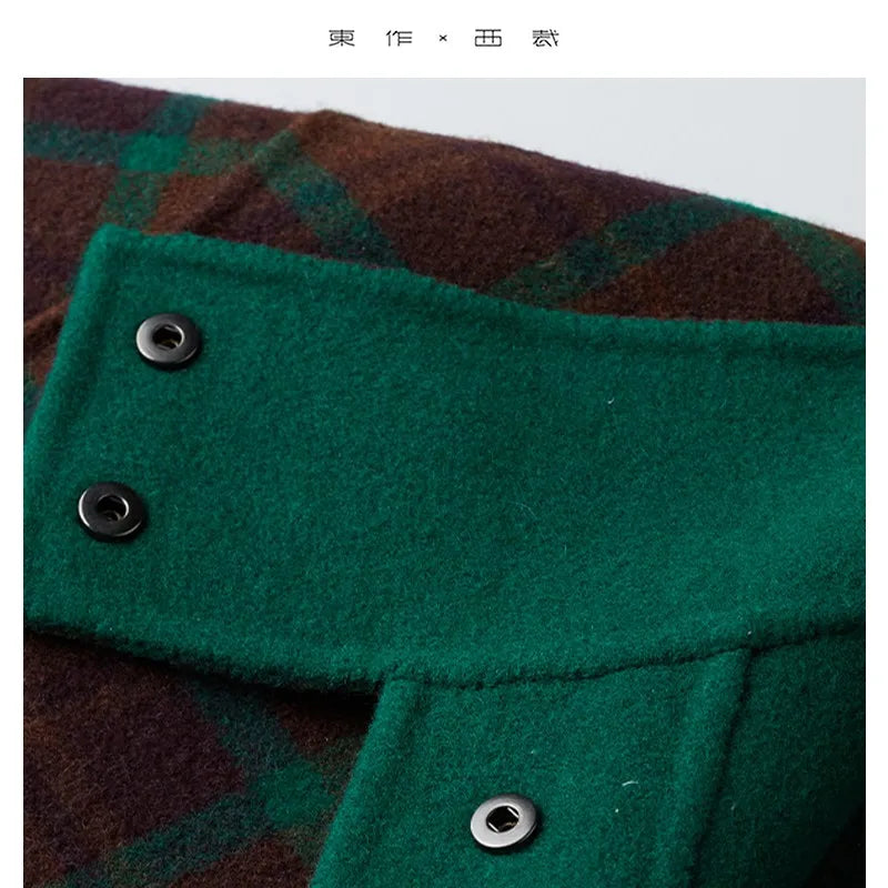 Classic Contrasting Color Plaid Coat, 100% Wool Double-Sided Woolen Long Coat, Women's Winter Wear