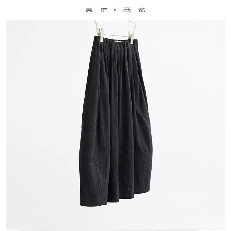 New Chinese Style~Black Floral Bud Skirt, Silk and Linen Jacquard Skirt, 2026 Spring and Summer New Style