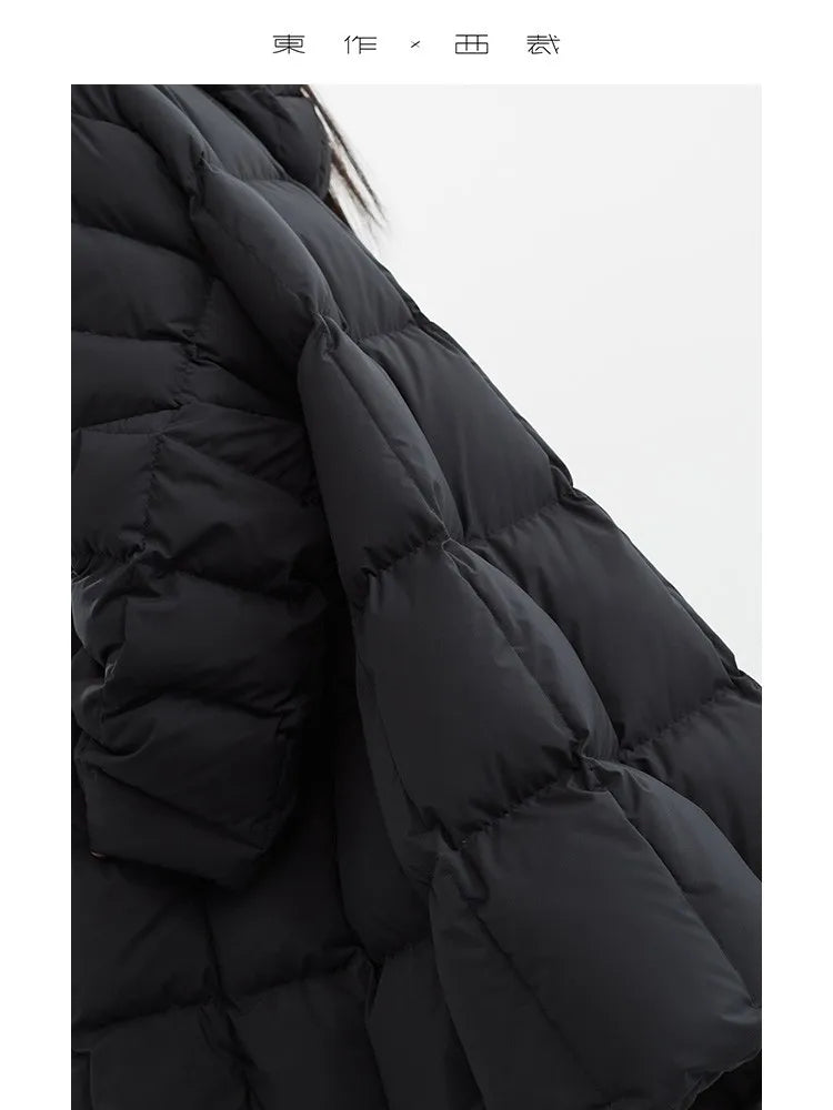 Filled with 240g White Duck Down~Designed Cape-Style down Jacket A-Line Mid-Length Coat New Women's Fashion 2025 Winter