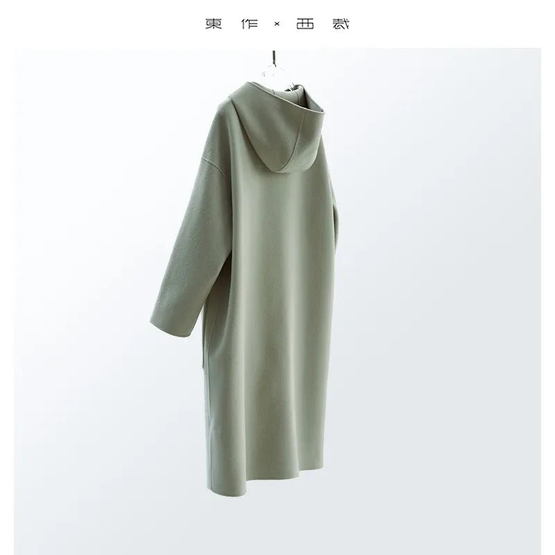 Australian Wool Double-Sided Fabric~Mid-Length Woolen Coat, Hooded Oversized Jacket for Women, New Winter Style