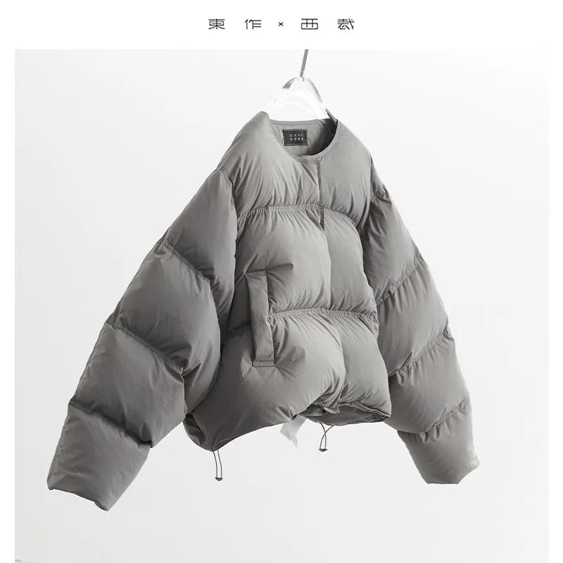 Full of Atmosphere! New Autumn and Winter Short down Jacket, Thickened Round-Neck Coat for Women, 90% White Duck down Puffer Jacket