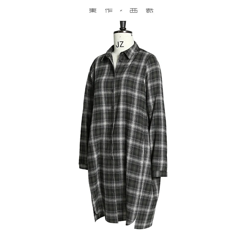 Plus-Size Plaid Shirt Casual Loose Top 2025 Autumn and Winter New Design Niche Shirt Dress