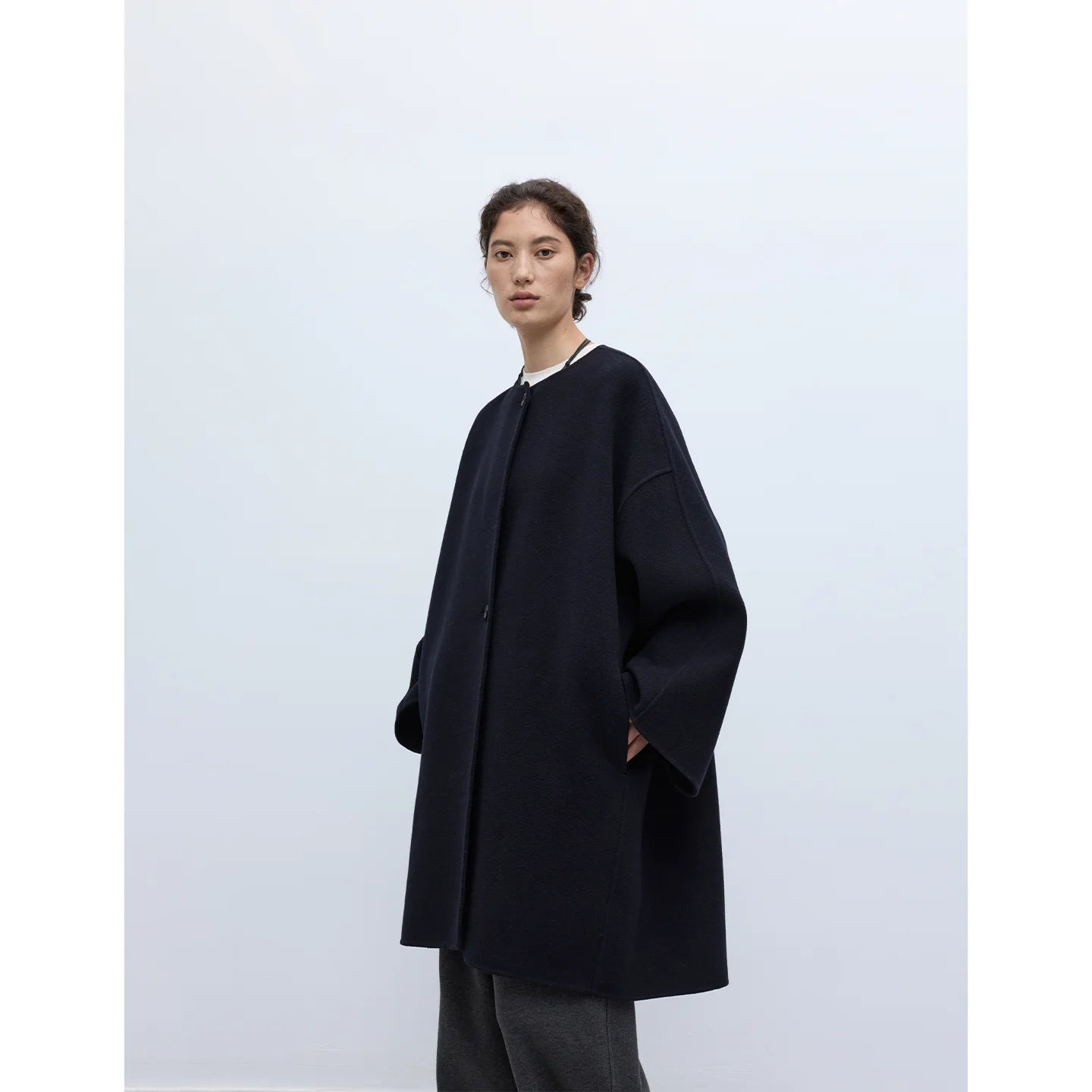 Handmade Double-Sided Woolen Coat~ 100% Wool Women's Round-Neck Loose Mid-Length Coat for Winter