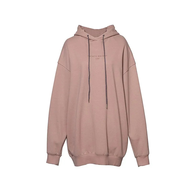 Hooded American-Style Sweatshirt, Loose Mid-Length Women's Top, Lazy Casual Style, New Product for Autumn and Winter 2025