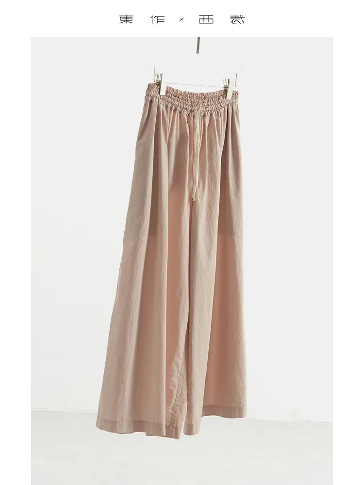 100% Cotton Women's Cropped Wide-Leg Pants with Elastic Waistband, Loose Casual Pants, Summer 2025