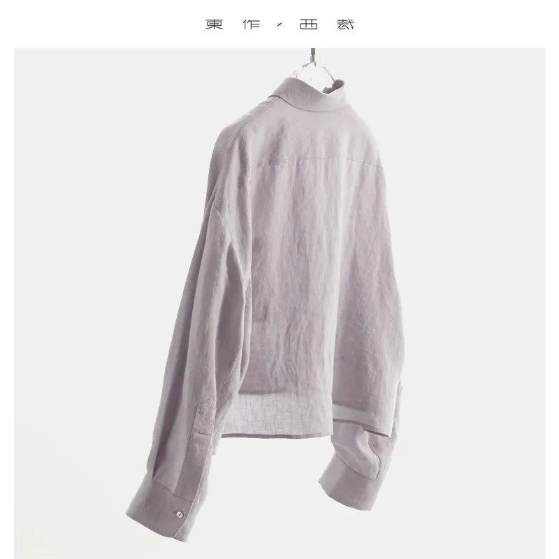 2025 Women's Summer 100% Linen Shirt Long-Sleeved Sun Protection Design Short Top