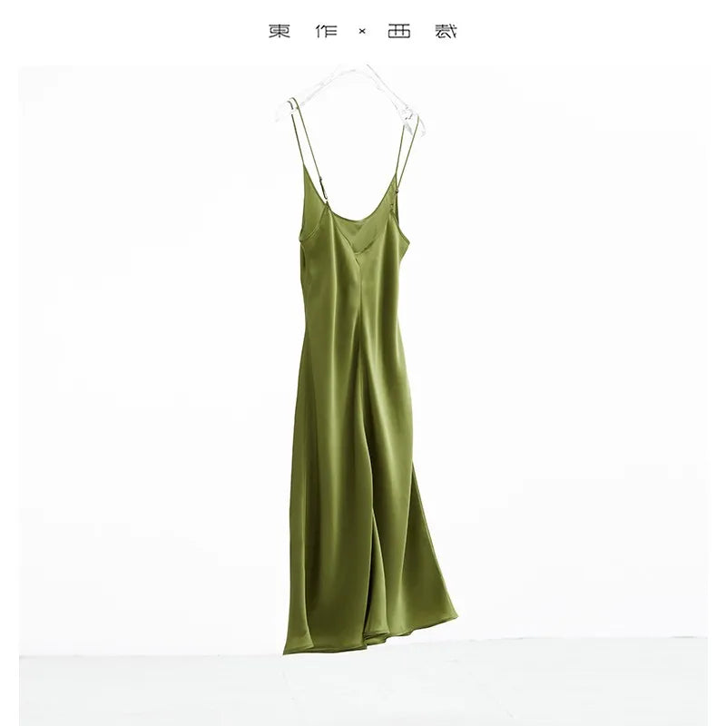 Elegant Woman~French-Style 100% Silk Suspender Dress for Women, Mulberry Silk Fishtail Dress