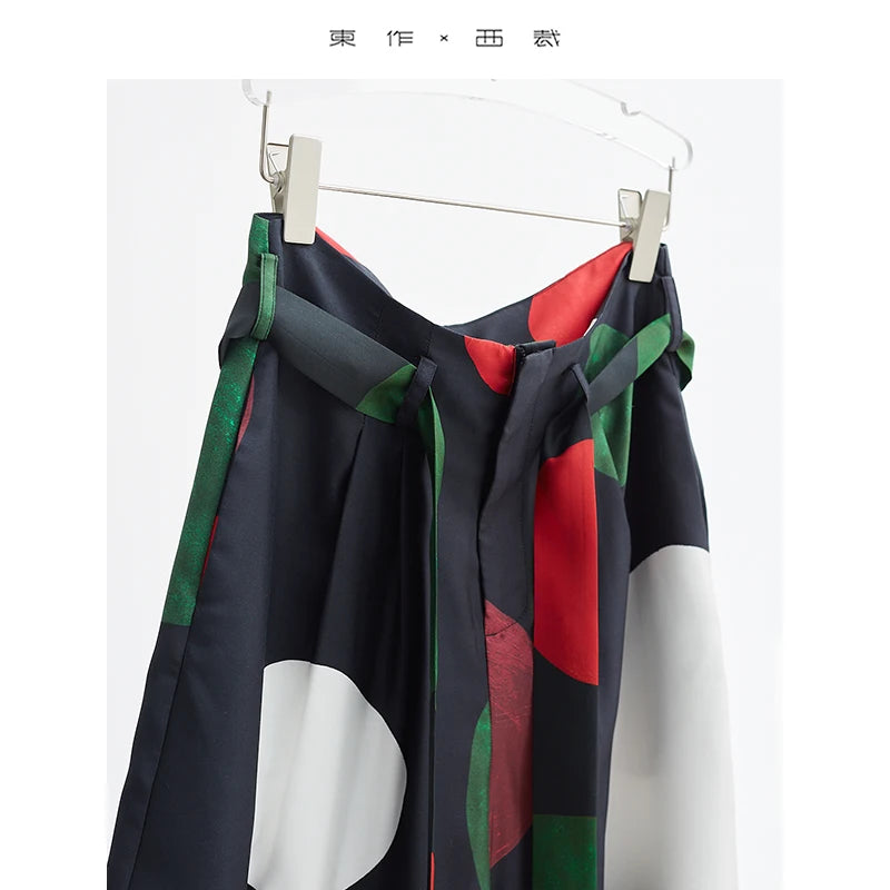 Designer Style Women's High-Waisted Large Polka Dot Casual Trousers, Tie-Waist Silk Wide-Leg Pants, Spring/Summer 2026