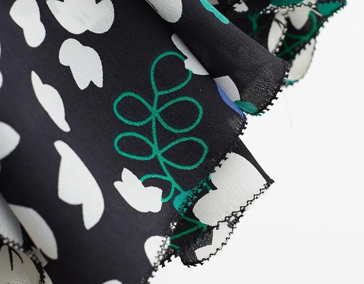 100% Mulberry Silk Women's Sleeveless Bohemian Style Dress with Small Floral Design and Long Skirt