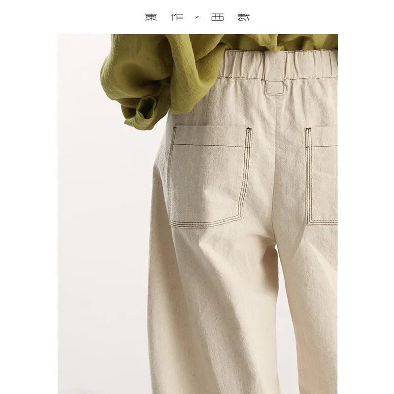 Banana Pants~Cotton and Linen Curved Pants with Visible Stitching Design, Casual Pants for Women, New Spring/Summer Style