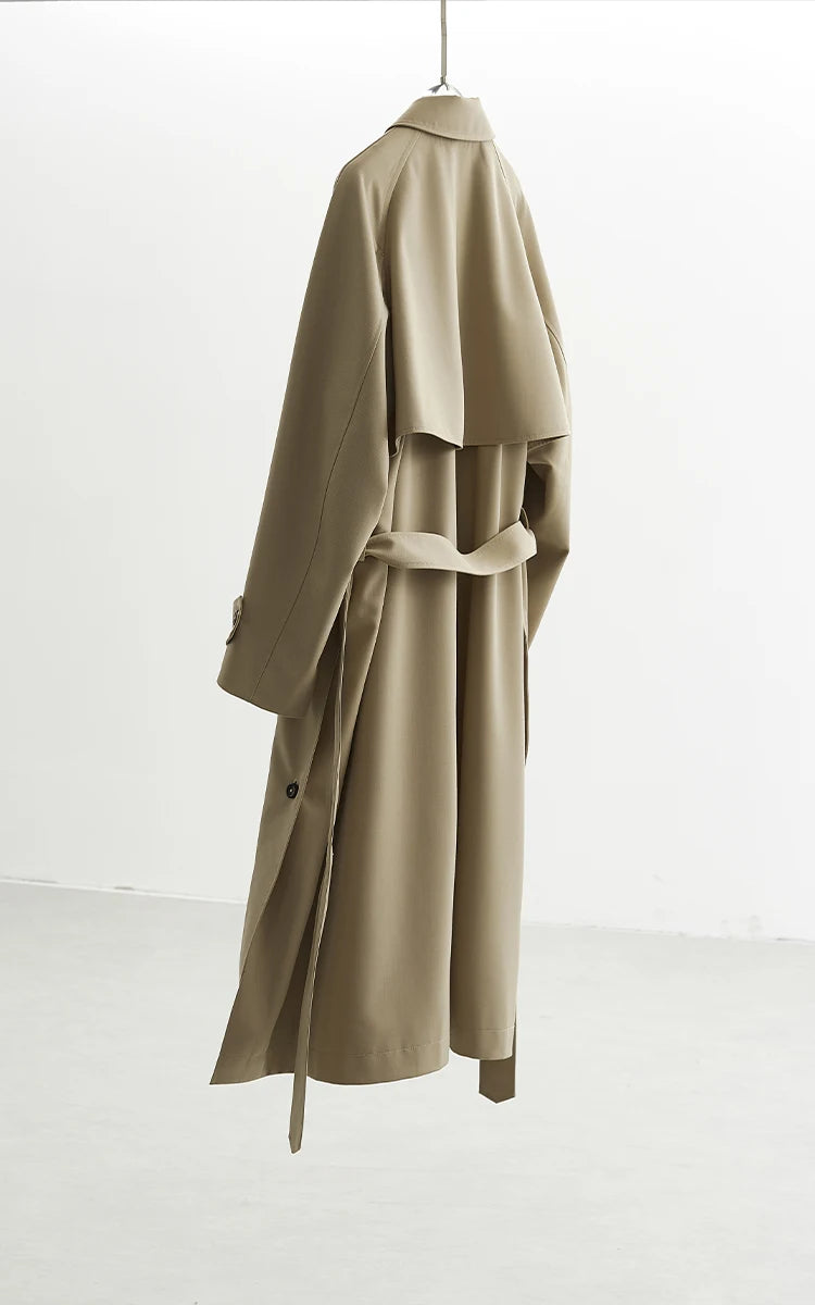 Australian Fine Wool! Classic Silhouette Mid-Length Trench Coat with Large Lapel, H-Shaped Relaxed Fit Outerwear for Women, New for Autumn/Winter 2025