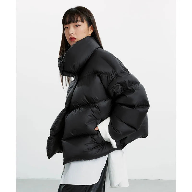 Goose down 160g~ Magnetic Buckle Winter New Style Black Short down Jacket for Women, Lightweight Thick Coat for Petite Sizes