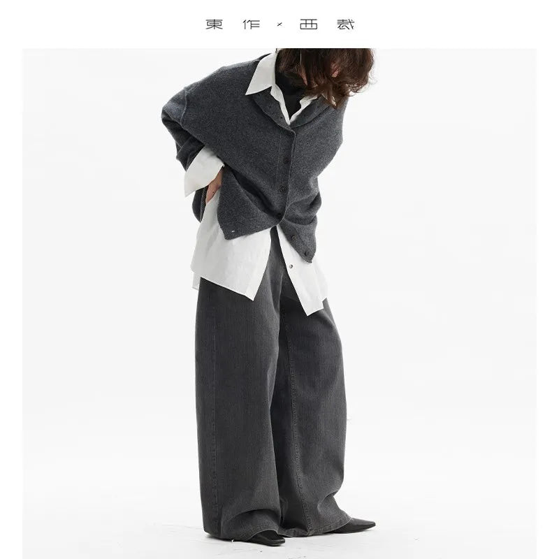 American Retro High-Waisted Washed Jeans, Casual Loose-Fitting Brushed Wide-Leg Pants, 2025 Autumn and Winter New Style for Women