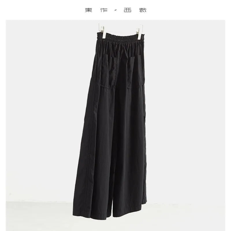 100% Cotton Women's Cropped Wide-Leg Pants with Elastic Waistband, Loose Casual Pants, Summer 2025